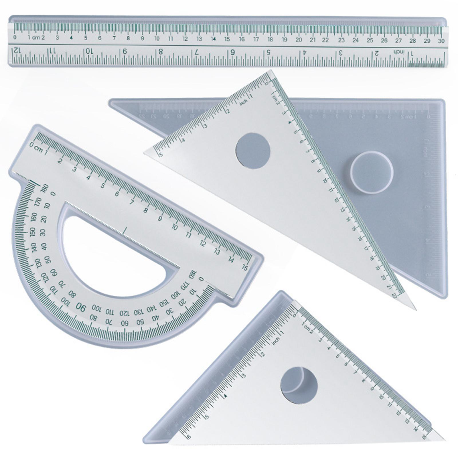 4x Ruler Silicone Protractor Right Angle Triangle Ruler W/