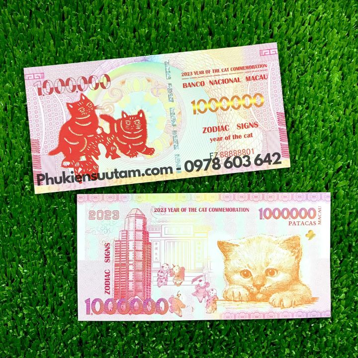 Combo 10 Tờ Lì Xì 1 Triệu Dola Macao Hình Con Mèo, kích thước: 15.5cmx7.5cm, màu trắng - SP005943