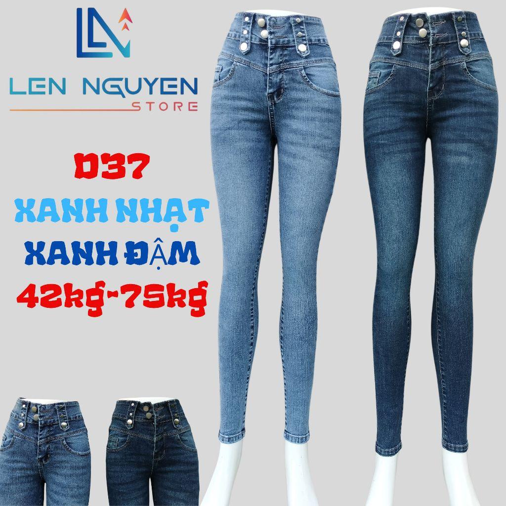 D37_Quần jean nữ, dài, lưng cao, quần bò nữ dáng ôm, quần rin nữ có big size, cho 42kg đến 75kg,LEN NGUYEN STORE - Xanh Nhạt