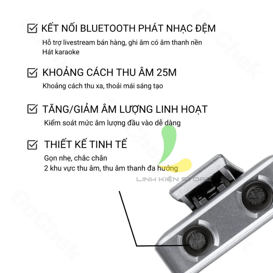 Micro thu âm không dây Gochek A Ultra Plus - Thiết bị thu âm chuyên nghiệp tích hợp sử dụng đa thiết bị đa chức năng - Hàng chính hãng