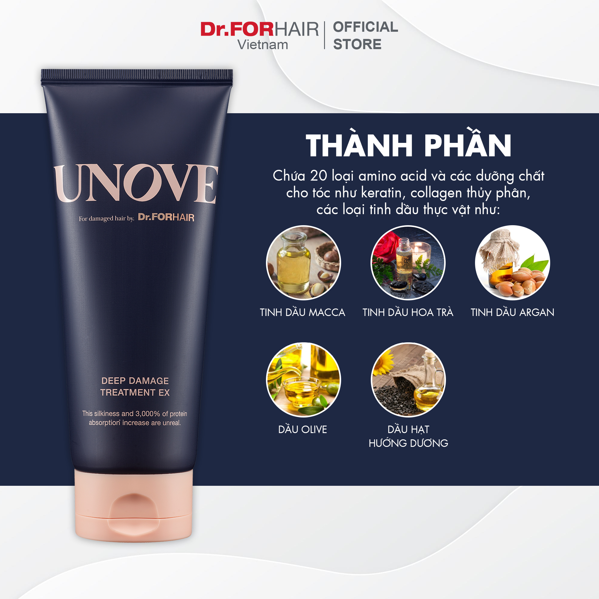 Dầu xả phục hồi nuôi dưỡng chăm sóc tóc khô và hư tổn nặng Dr.FORHAIR UNOVE Deep Damage Treatment Ex