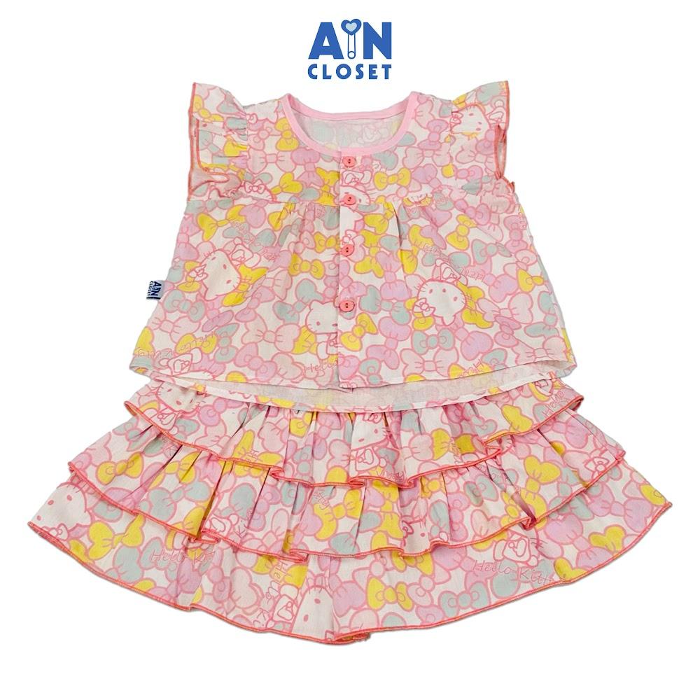 Bộ quần áo Ngắn bé gái họa tiết Mèo Kitty Hồng cotton - AICDBGRUYXSY - AIN Closet