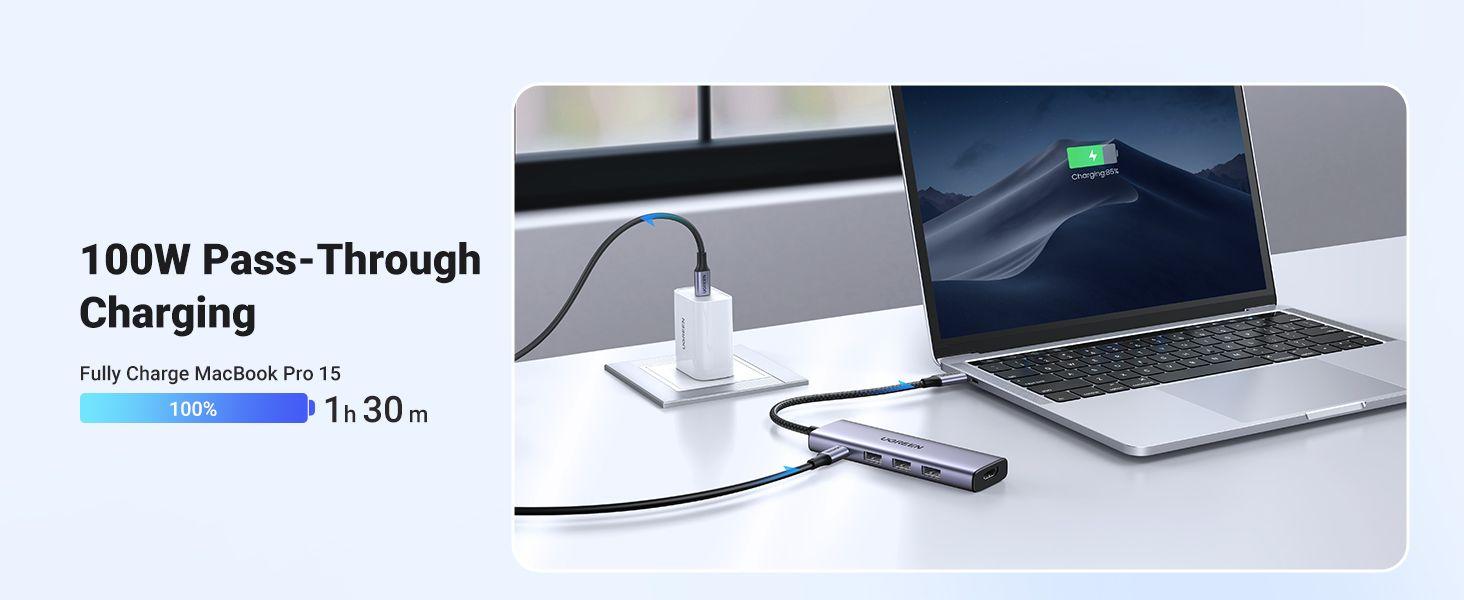 Ugreen UG15596CM511TK USB type C sang 1 x HDMI 4K30Hz + 3 x USB 3.0 + 1 x USB-C PD 100W Bộ chuyển 5in1 - HÀNG CHÍNH HÃNG