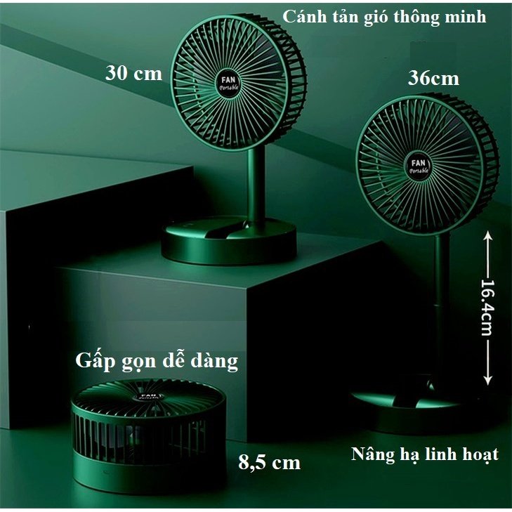 Quạt mini để bàn loại mới thông minh thiết kế gấp gọn dễ dàng mang đi công tác, du lịch, cổng cắm trực tiếp USB tiện lợi, cánh quạt dễ dàng tháo rời để vệ sinh khi cần