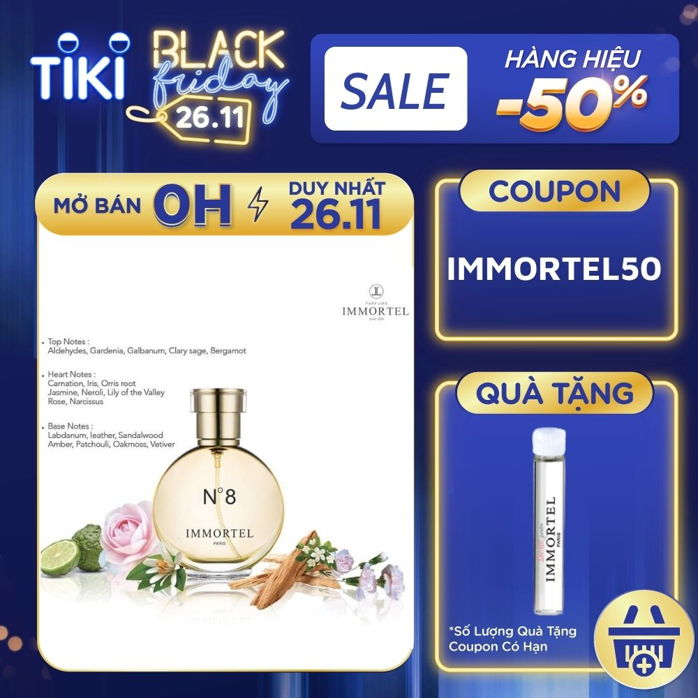 Nước hoa nữ IMMORTEL PARIS No8 Eau De Parfum 60ml- Với hương gỗ sồi , hoa nhài và hoắc hương