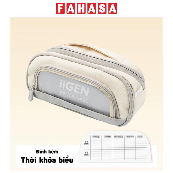 Hộp Bút Vải Cỡ Lớn Phối Cửa Sổ Trong Suốt - iiGEN YZ160071 - Màu Be