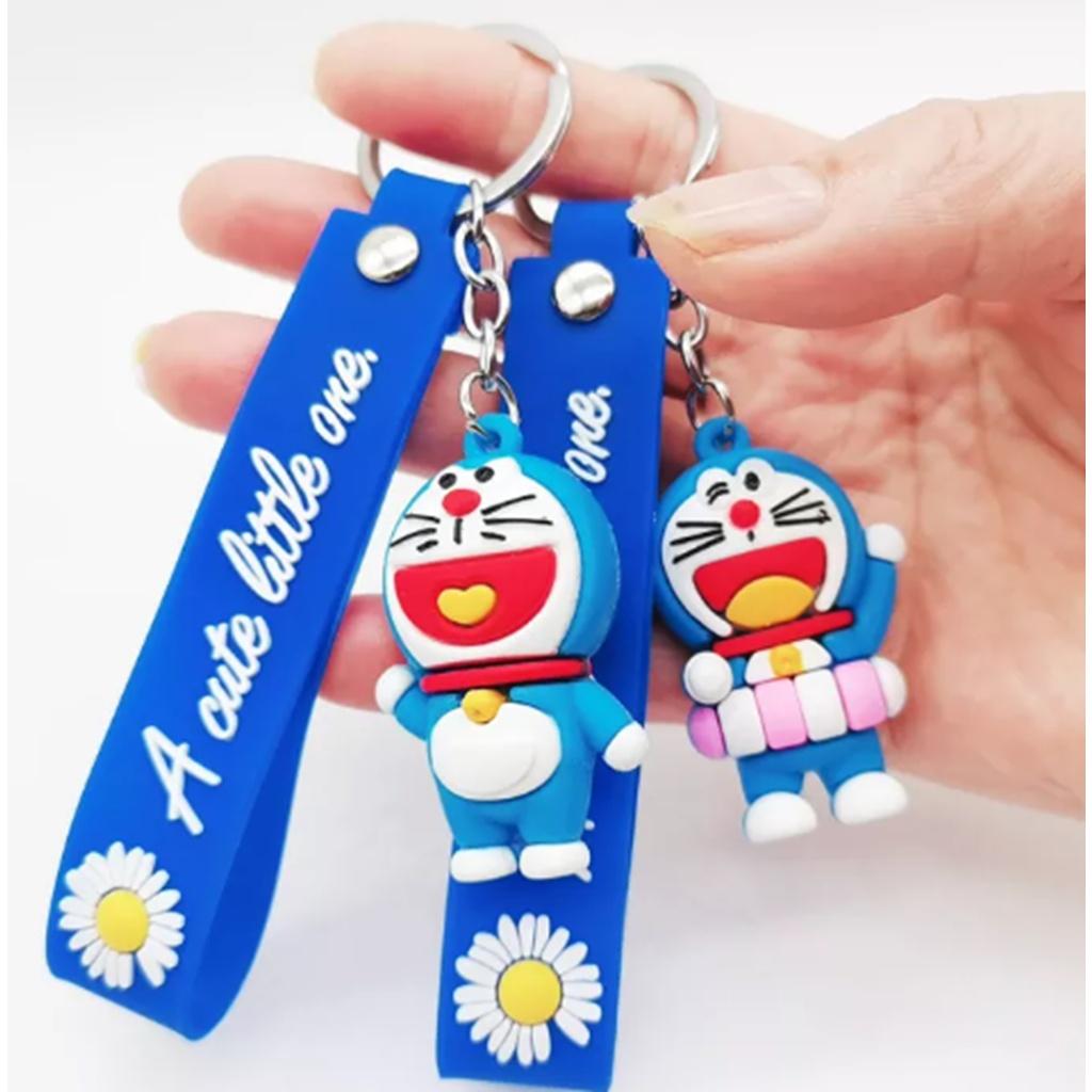 Móc Khóa chú Mèo Máy Doraemon màu xanh với phao màu hồng họat hình Anime dễ thương loại nhỏ