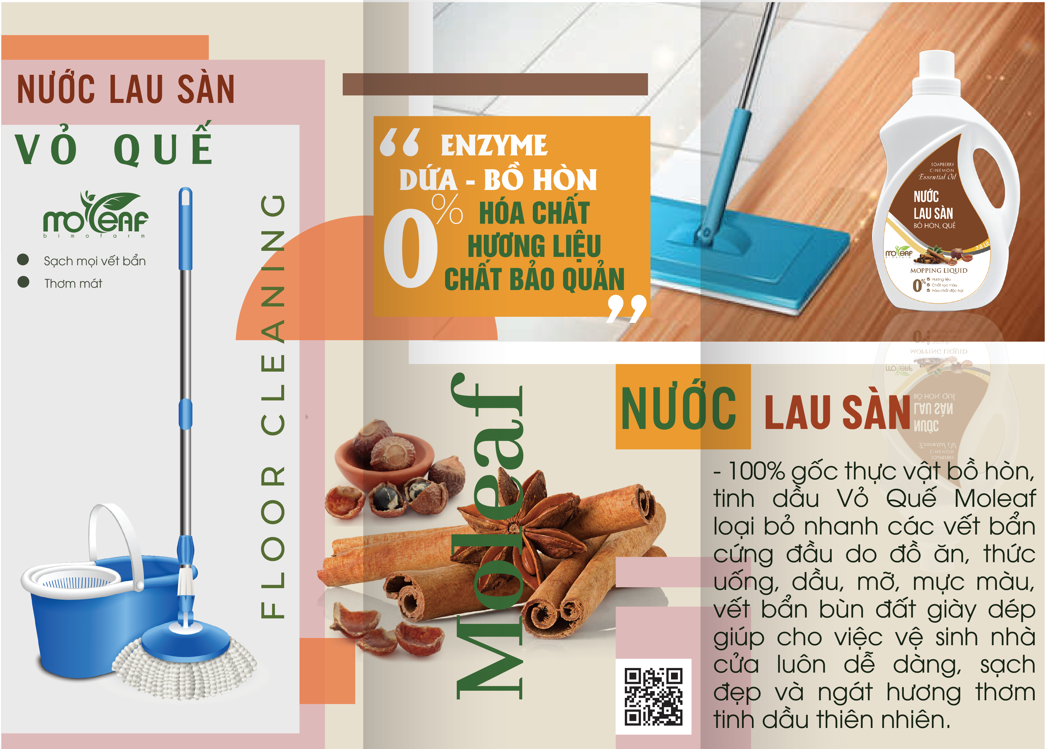 Nước lau sàn Hữu cơ Moleaf đuổi muỗi tinh dầu Quế 1000ml