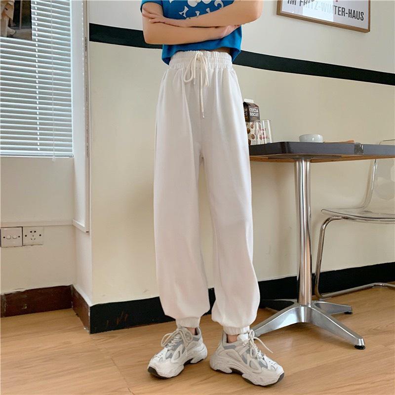 Quần jogger nữ trơn from quần ống rộng chun gấu vải nỉ ép không xù
