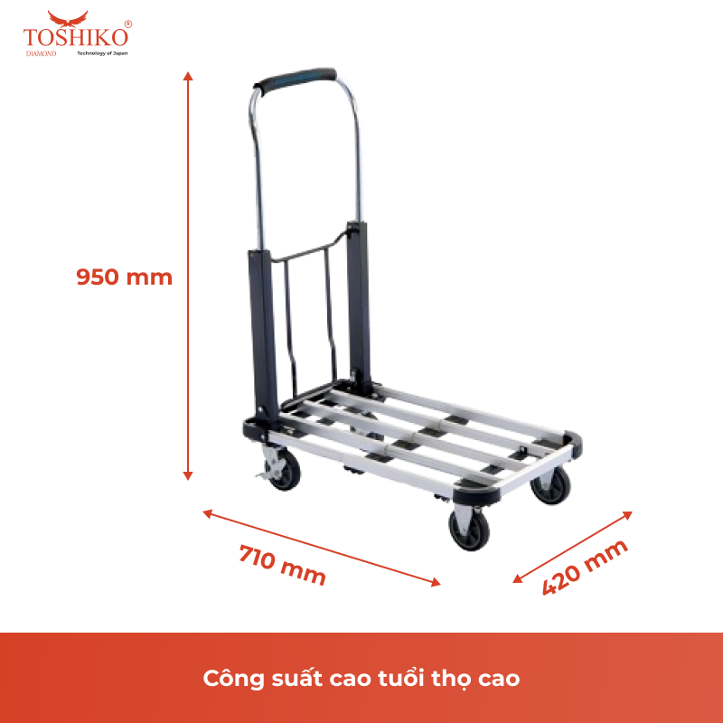 Xe Đẩy Hàng, Xe Kéo Hàng Toshiko Gấp Gọn 4 Bánh Sàn Thép Cao Cấp Chịu Trọng Tải Lên Tới 350kg