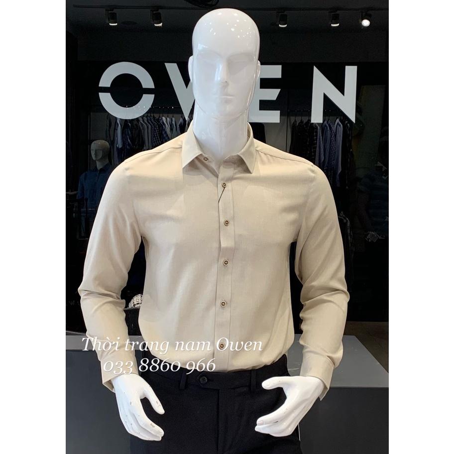 OWEN - Áo sơ mi dài tay Owen Regularfit chất cafe không nhăn màu be 23367