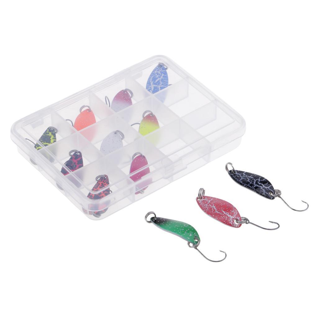 12pcs Fishing Lure Spoons Sequins Baits Hard Lure with Single Hook Colorful
