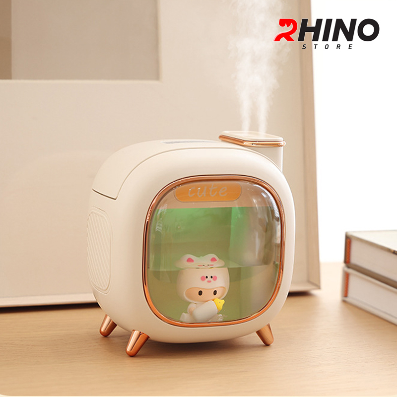 Máy phun sương, xông tinh dầu Rhino H809 500ml tạo ẩm, 2 đầu phun kèm đèn ngủ - Hàng chính hãng