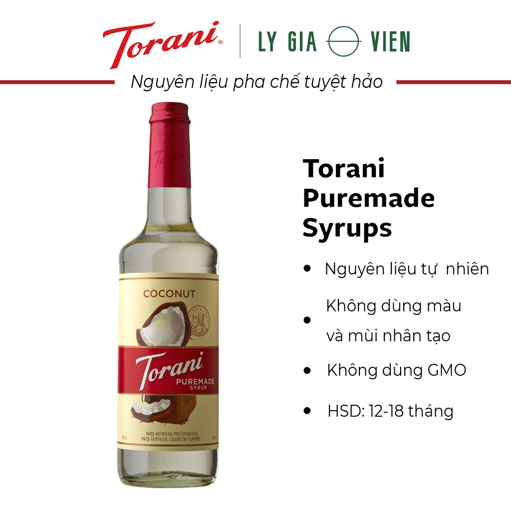 Sirô Pha Chế Hương Vị Dừa Torani Puremade Coconut Syrup 750ml Mỹ