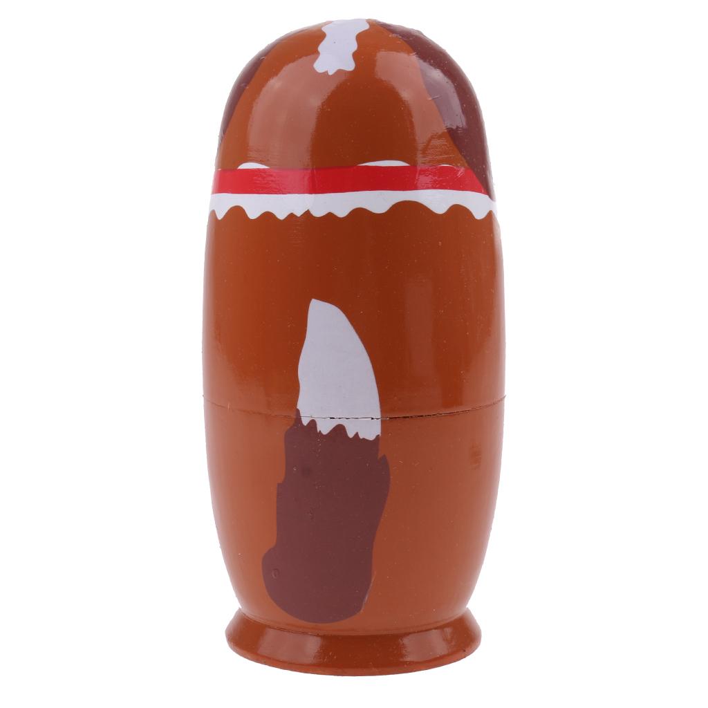 5pcs Animals Printed Wood Babushka Russian Nesting Doll Matryoshka Toy Gift