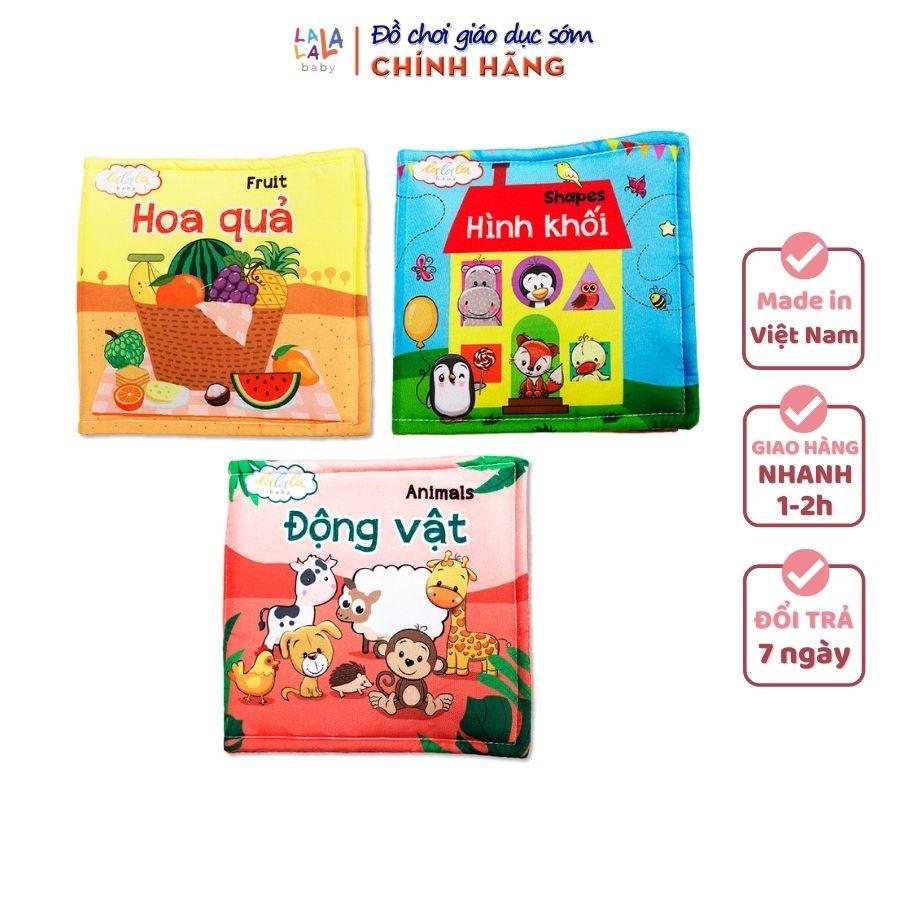 Combo 3 cuốn sách vải Lalala Baby kích thích đa giác quan, kích thước 15x15cm 12 trang (Hình khối, Hoa quả, Động vật)