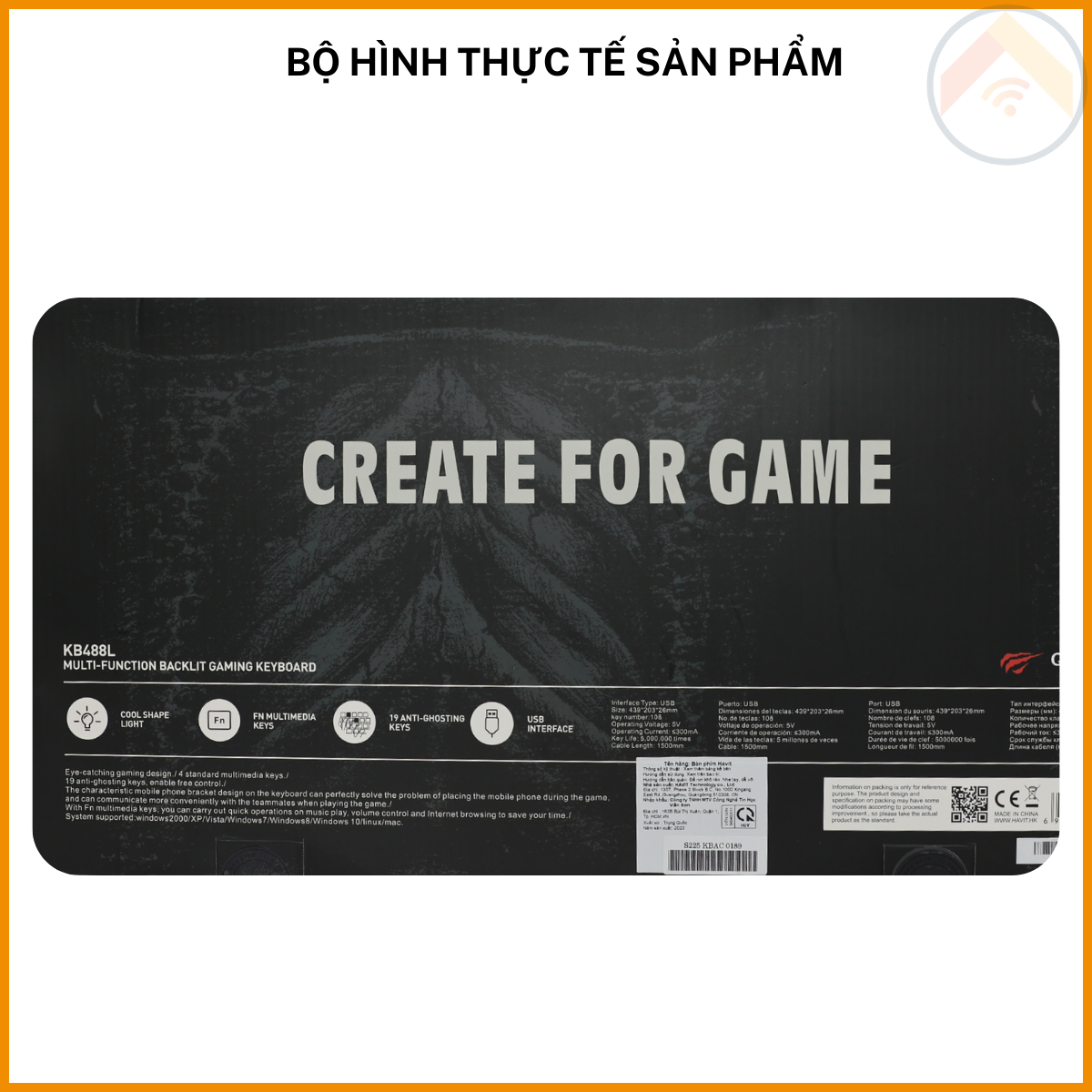 Bàn phím Gaming có dây HAVIT GAMENOTE KB488L đèn nền LED RGB Full-size 108 phím Cổng USB dài 1.5m Đen Hàng Chính Hãng