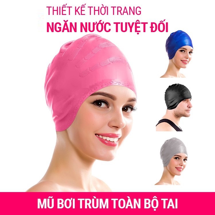 Mũ bơi người lớn chất liệu silicone cao cấp dododios dùng được cho nam, nữ ngăn nước, trùm được búi tóc dài - Mũ bơi trùm tai - Mũ bơi trùm búi tóc - Chính hãng dododios