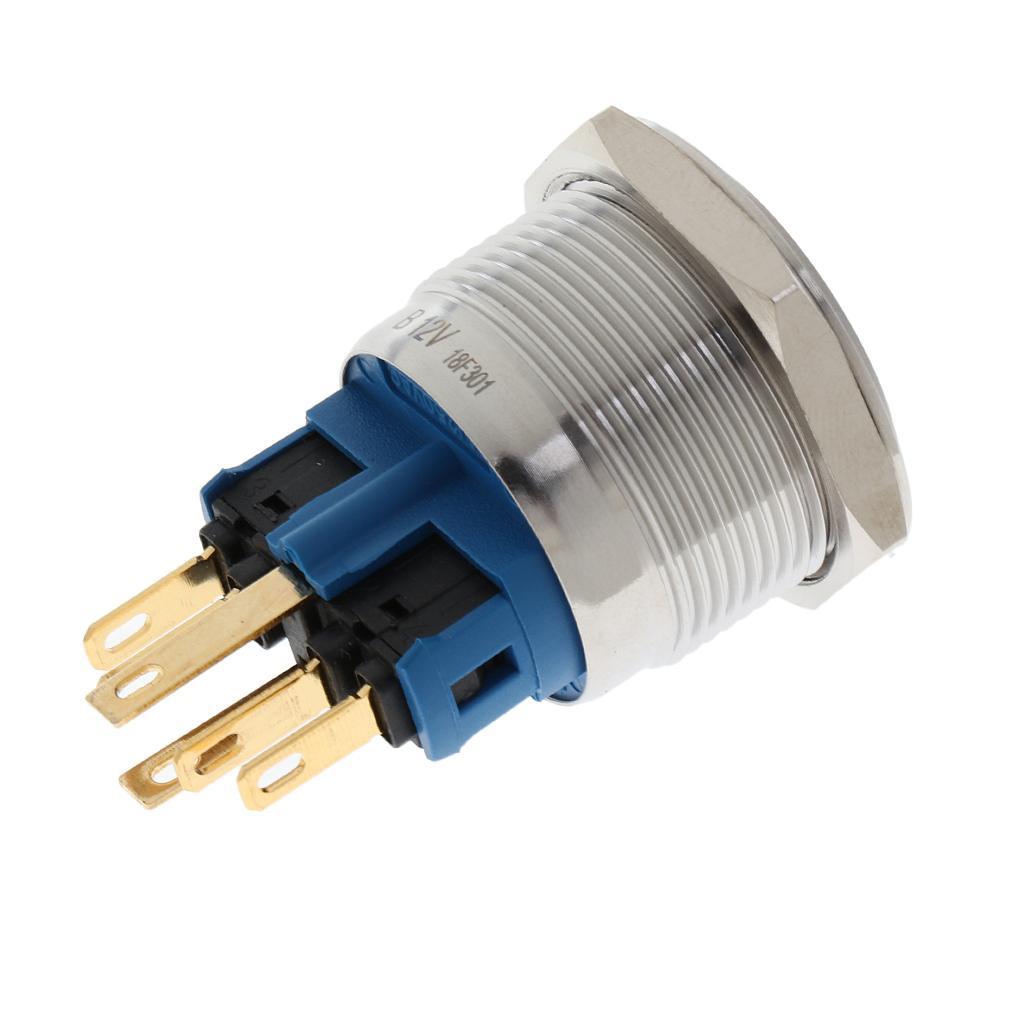 22mm Button Momentary Stainless Steel Metal LED Push Button Switch Blue 12V