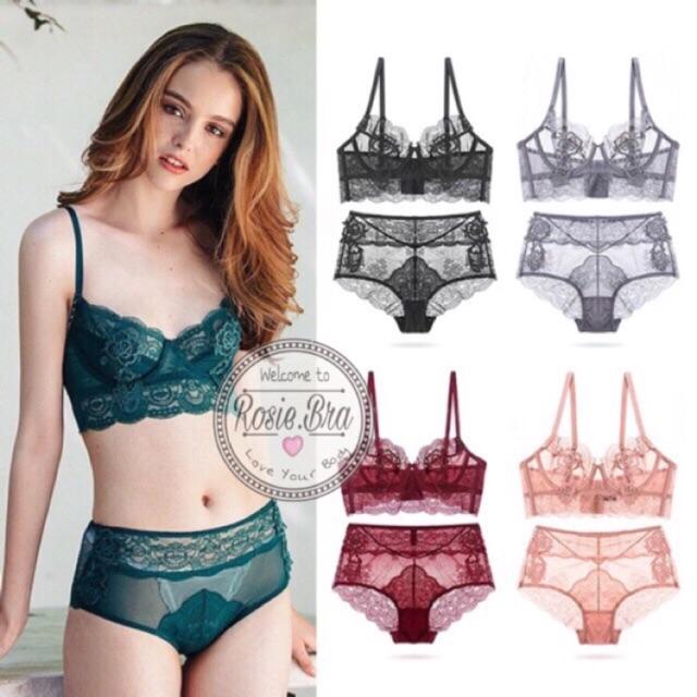 Bộ Đồ Lót Không Đệm Có Gọng Ren Hoa Quyến Rũ Mới S053