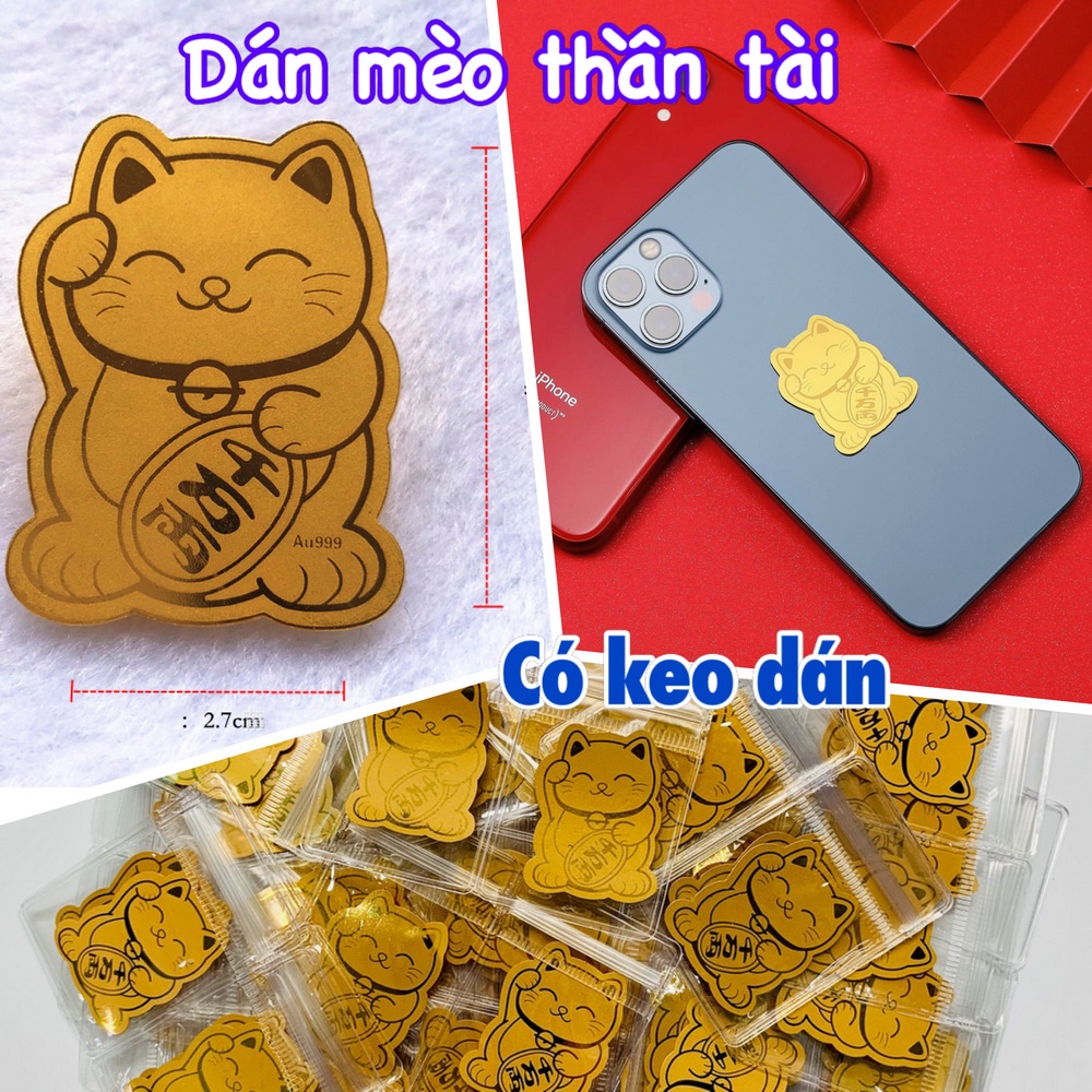 Miếng Dán Sticker Mèo vàng Thần Tài Linh Vật May Mắn Chiêu Tài Hút Lộc May Mắn Bình An