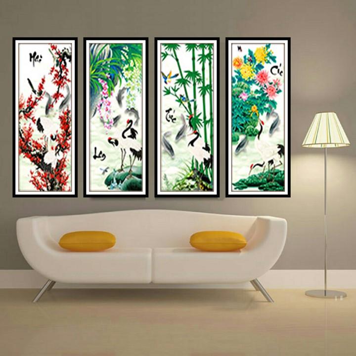 Tranh đính đá tứ quý Mai lan trúc cúc DF152 134x75cm - tự đính