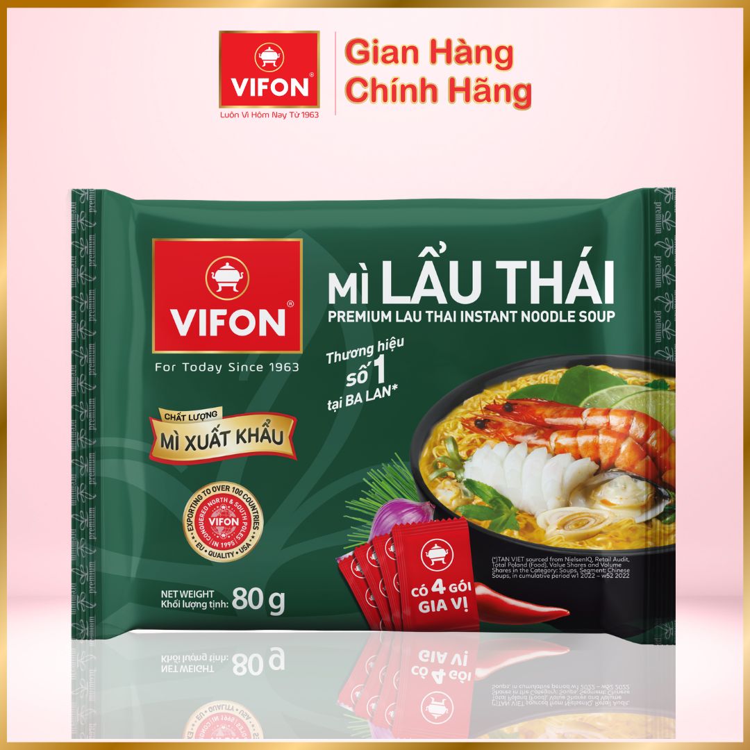 Thùng 20 gói mì xuất khẩu Lẩu thái/ mì kim chi VIFON 80gr/gói