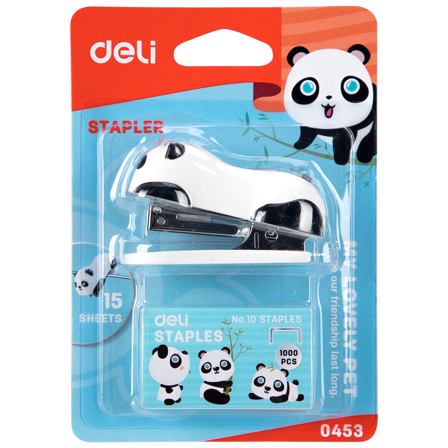 Dập Ghim Mini Hình Panda Deli, 12 Trang Kèm 1000 Chiếc Ghim - 1 Cái E0453