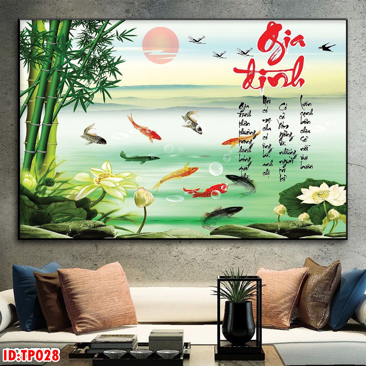 Tranh thư pháp chữ GIA ĐÌNH trang trí phòng khách treo tường TẶNG KÈM ĐINH TREO TP015