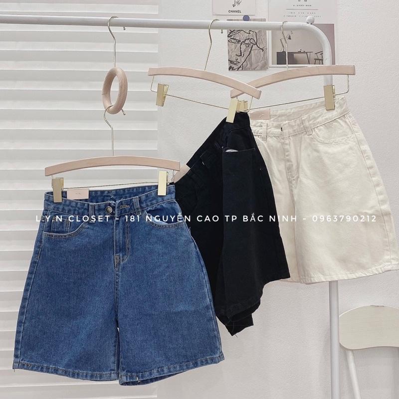 Quần đùi ngố bò Huang ống xuông cạp cao 3 màu hàng Quảng Châu Lyn Closet Q100L
