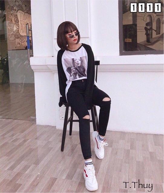 QUẦN JEAN  ĐEN RÁCH ĐẸP CO DÃN