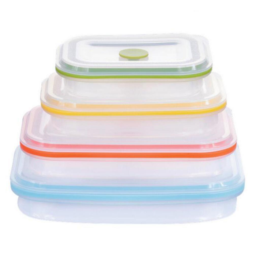 Collapsible Silicone Food Storage Containers, Folding Lunch Bento Box BPA Free for Camping, Hiking, Backpacking