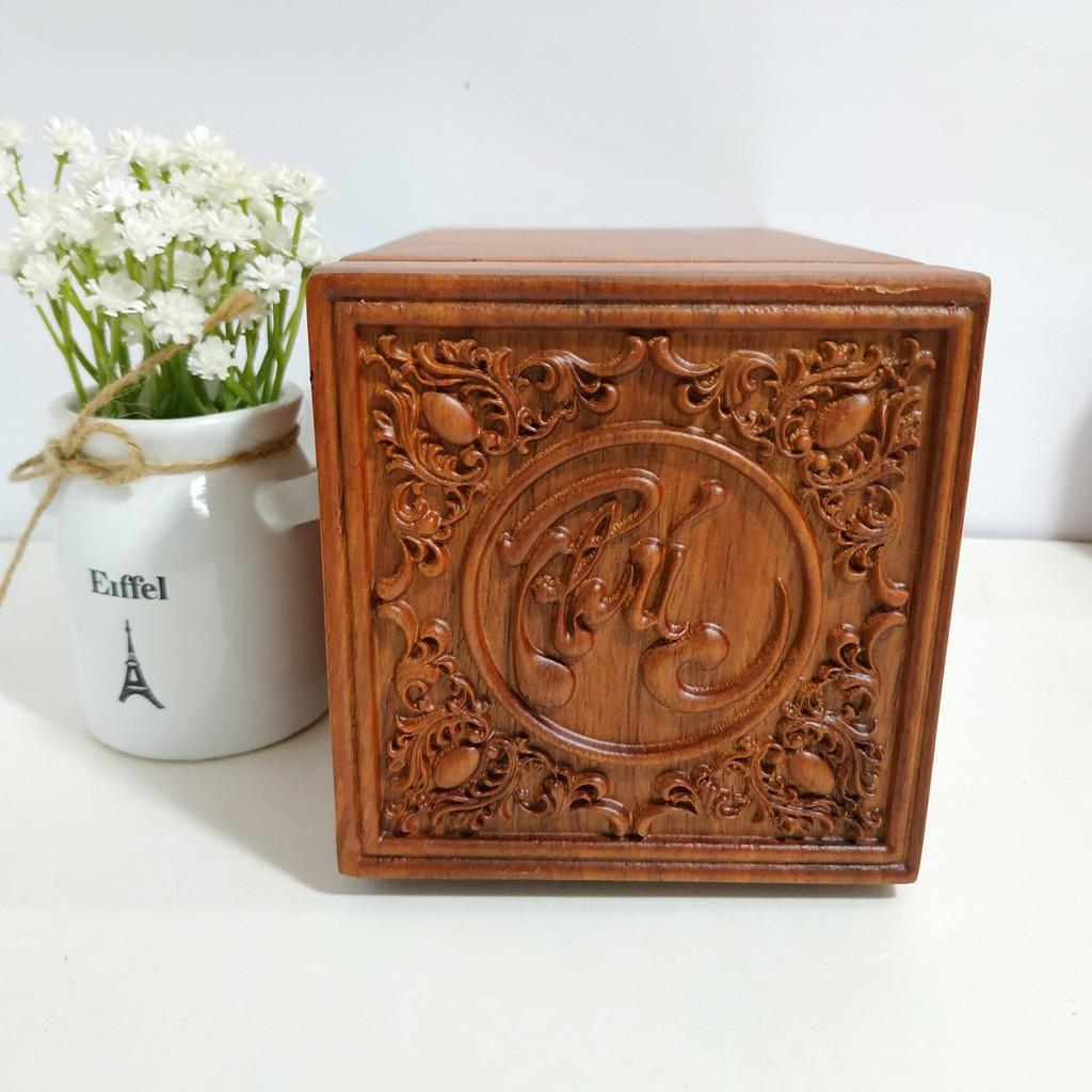 HỘP ĐỰNG CHÈ CHỮ PHÚC VUÔNG GỖ HƯƠNG CAO CẤP