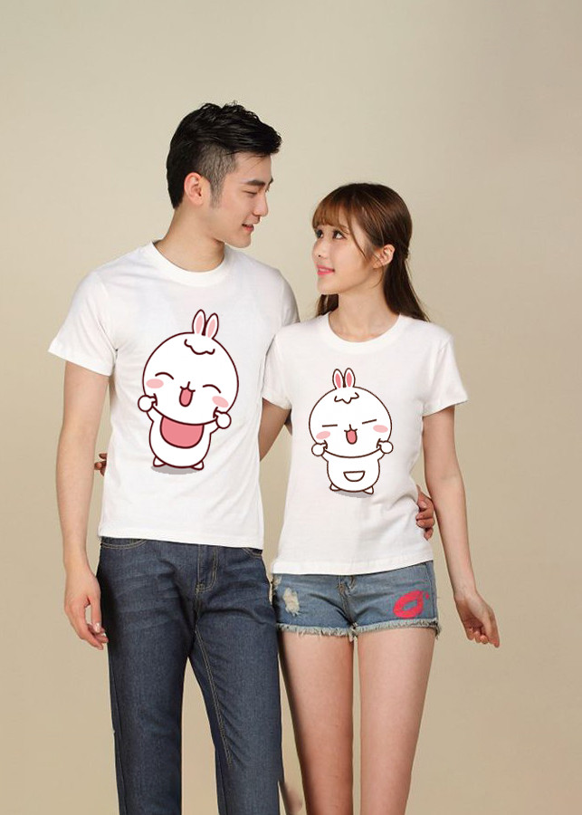 Bộ Áo Thun Đôi Gà Con Cute Màu Trắng Nam Nữ