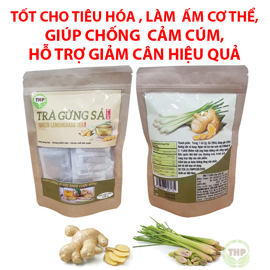 Trà Gừng Sả Túi Lọc THP Giúp Giảm Cân Hiệu Quả Túi Zip 120g (60 gói x 2g)