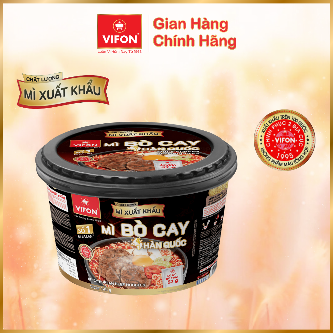 Thùng 12 tô Mì bò cay Hàn Quốc VIFON Chất lượng xuất khẩu 140gr