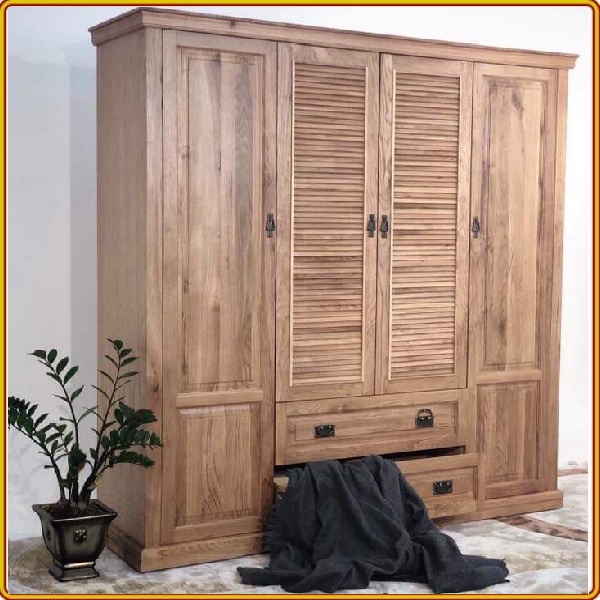 Tủ Quần Áo Gỗ Sồi Mỹ Tự Nhiên Cao Cấp - 4 Cánh + 2 Ngăn Kéo