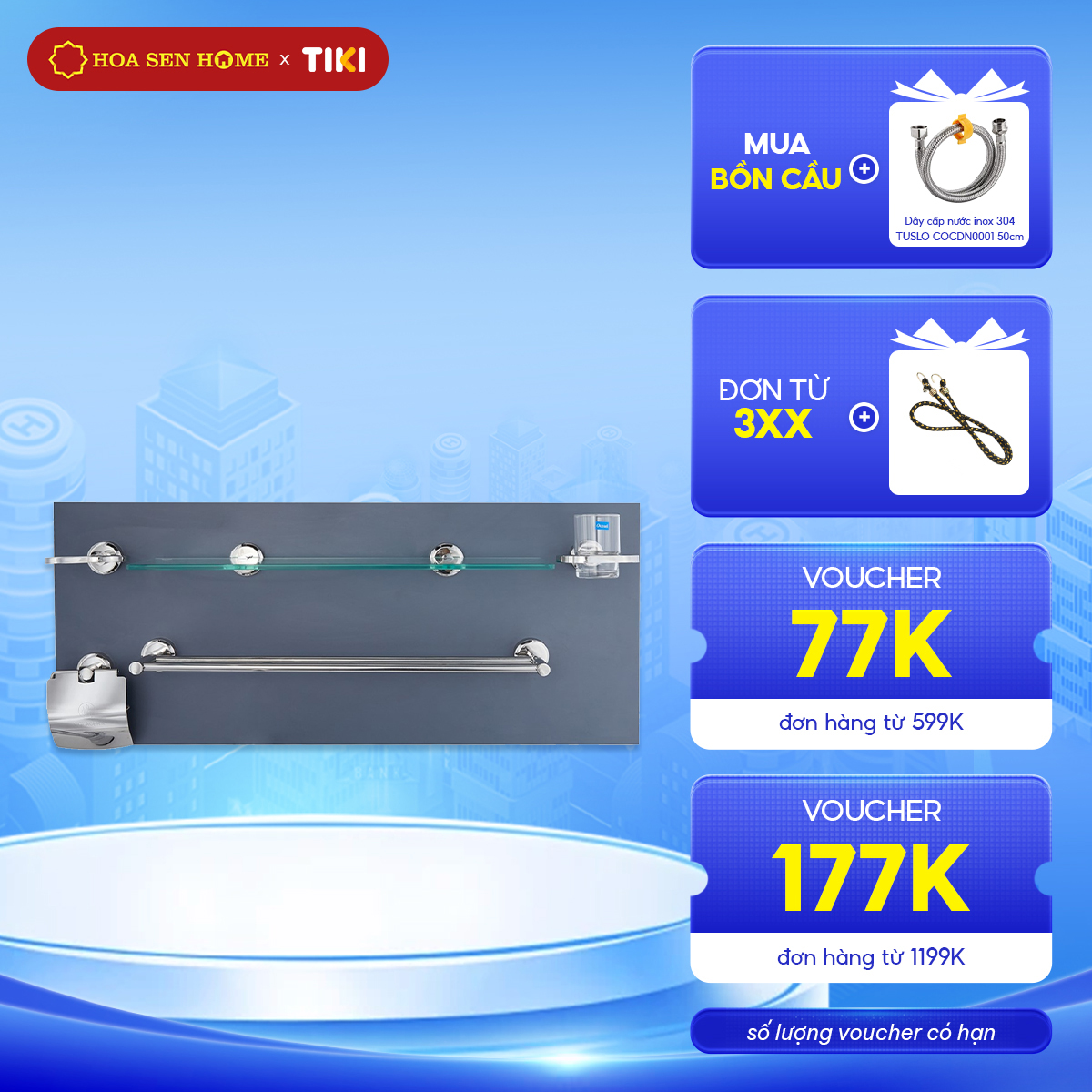Bộ phụ kiện phòng tắm 5 món Viglacera VG98, chất liệu inox 304 bền đẹp, đạt chuẩn chất lượng quốc tế - Hoa Sen Home - Hàng chính hãng