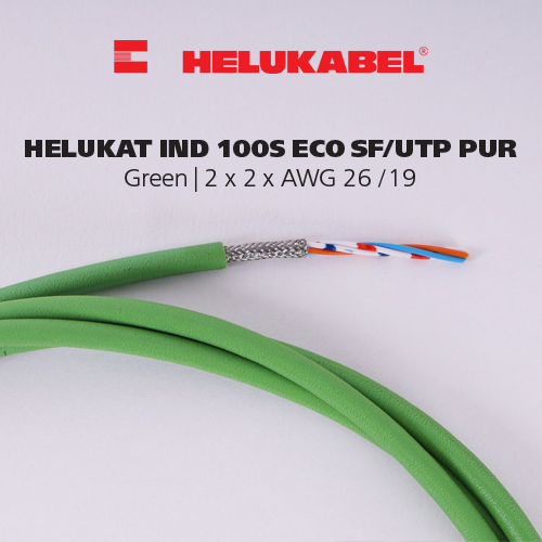 Dây cáp mạng Ethernet HELUKAT IND 100S ECO SF/UTP PUR | Green | 2 x 2 x AWG 26 /19