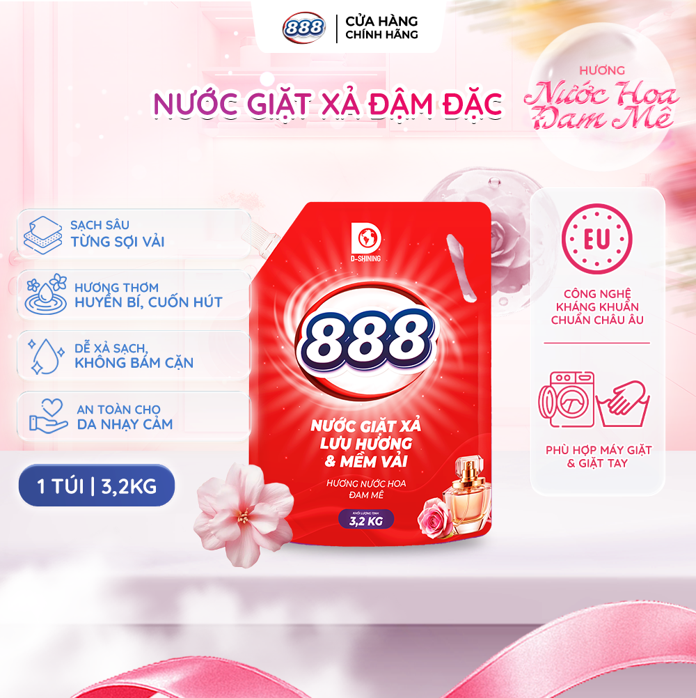 Combo 2 Túi Nước Giặt Xả 888 Hương Nước Hoa Đam Mê 3.2kg/Túi