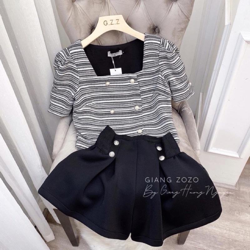 Quần xốp phồng quảng châu,quần chất xốp phồng.quần short nữ 4 khuy 2 màu đen trăng
