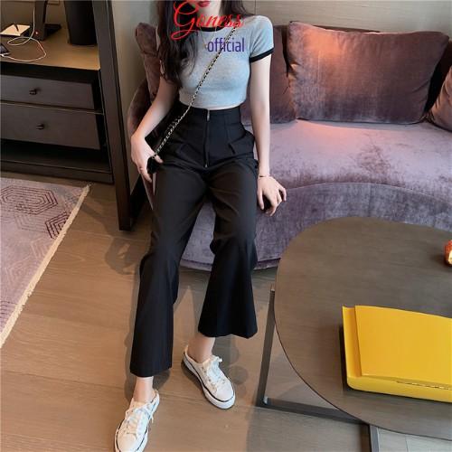 Quần suông ống rộng Goness lưng cao vải cao cấp culottes nữ mặc kéo dài chân - Q01