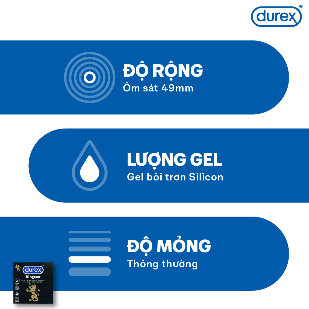 Bộ 4 hộp bao cao su Durex Kingtex ôm sát, bôi trơn (size 49mm, 3 bao/hộp)