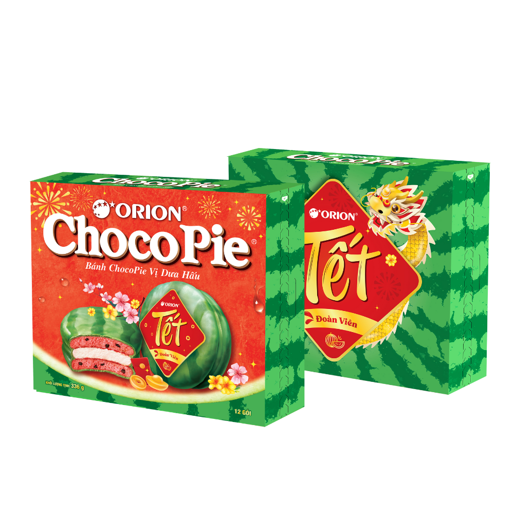 Hộp 12 gói bánh Orion ChocoPie Dưa Hấu (336g) - Bao bì Tết