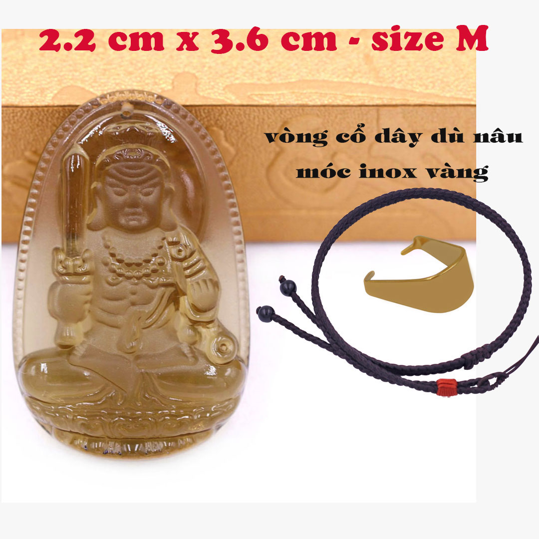 Mặt Phật Bất động minh vương đá obsidian ( thạch anh khói ) 3.6 cm kèm vòng cổ dây dù nâu - mặt dây chuyền size M, Mặt Phật bản mệnh