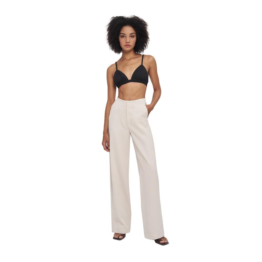 Quần dài nữ, màu kem nhạt, thiết kế khoá kéo, form đứng, ống suông dài tôn dáng, là min - CREAM PLEATED TROUSERS