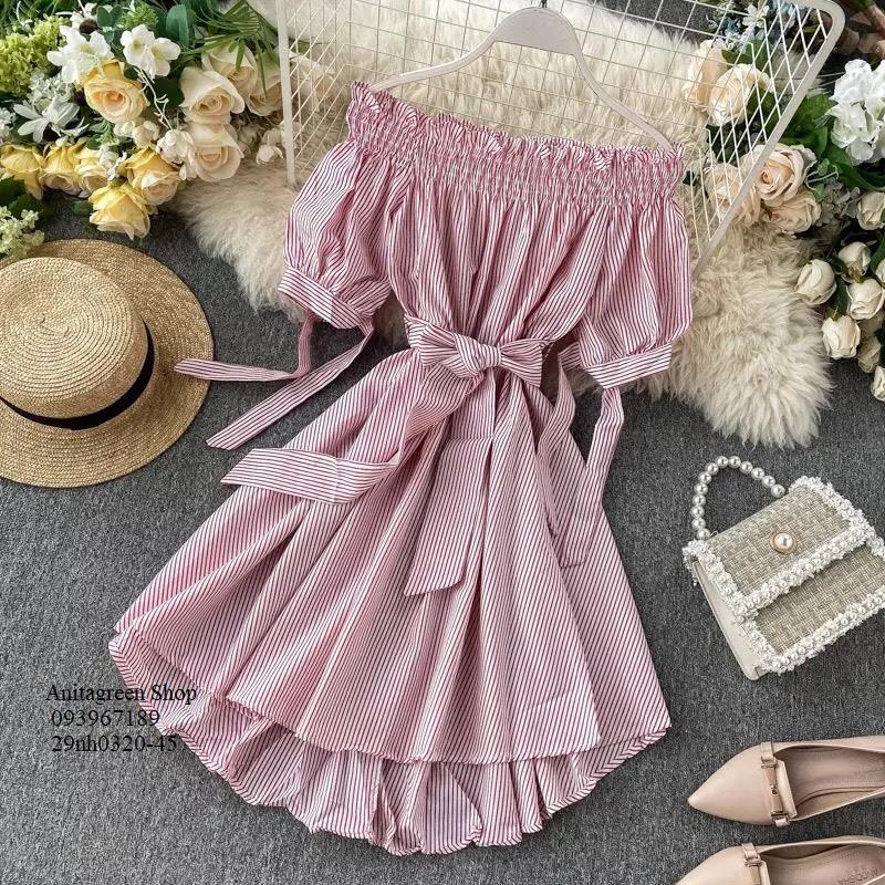 29nh0320-ĐẦM SỌC TRỄ VAI ĐUÔI TÔM s-6xl