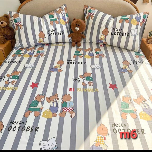 (cotton living, ga m6*2m ) Set 3 món ga  vỏ gối , chất cotton living họa tiết đẹp, màu nhã nhặn cho mùa hè ( ga gối, chat chọn nẫu)