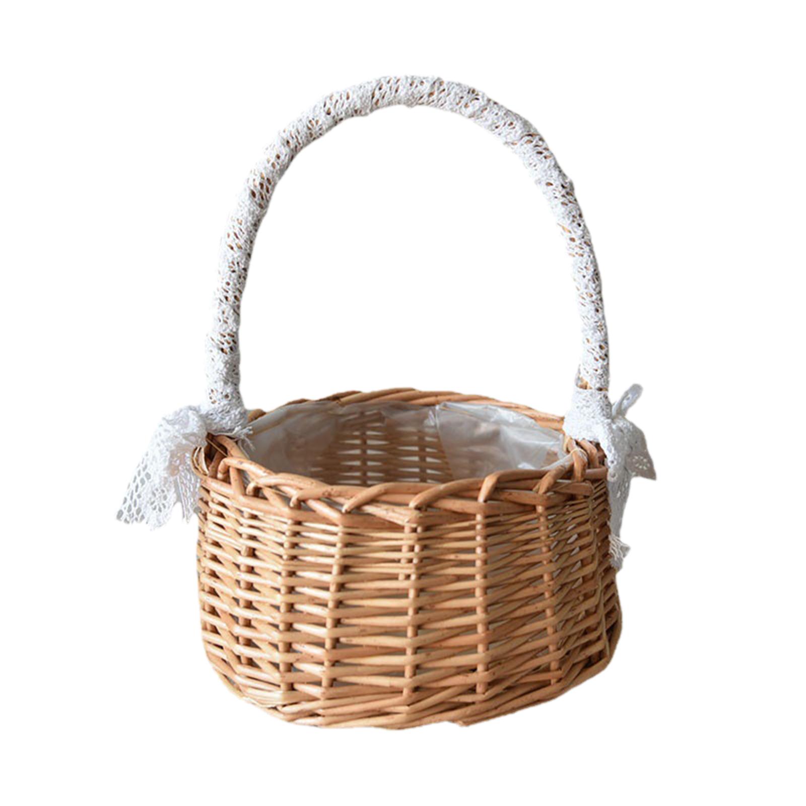 2xRustic Handmade Rattan Storage Basket Wedding Flower Wicker Plant Holder M