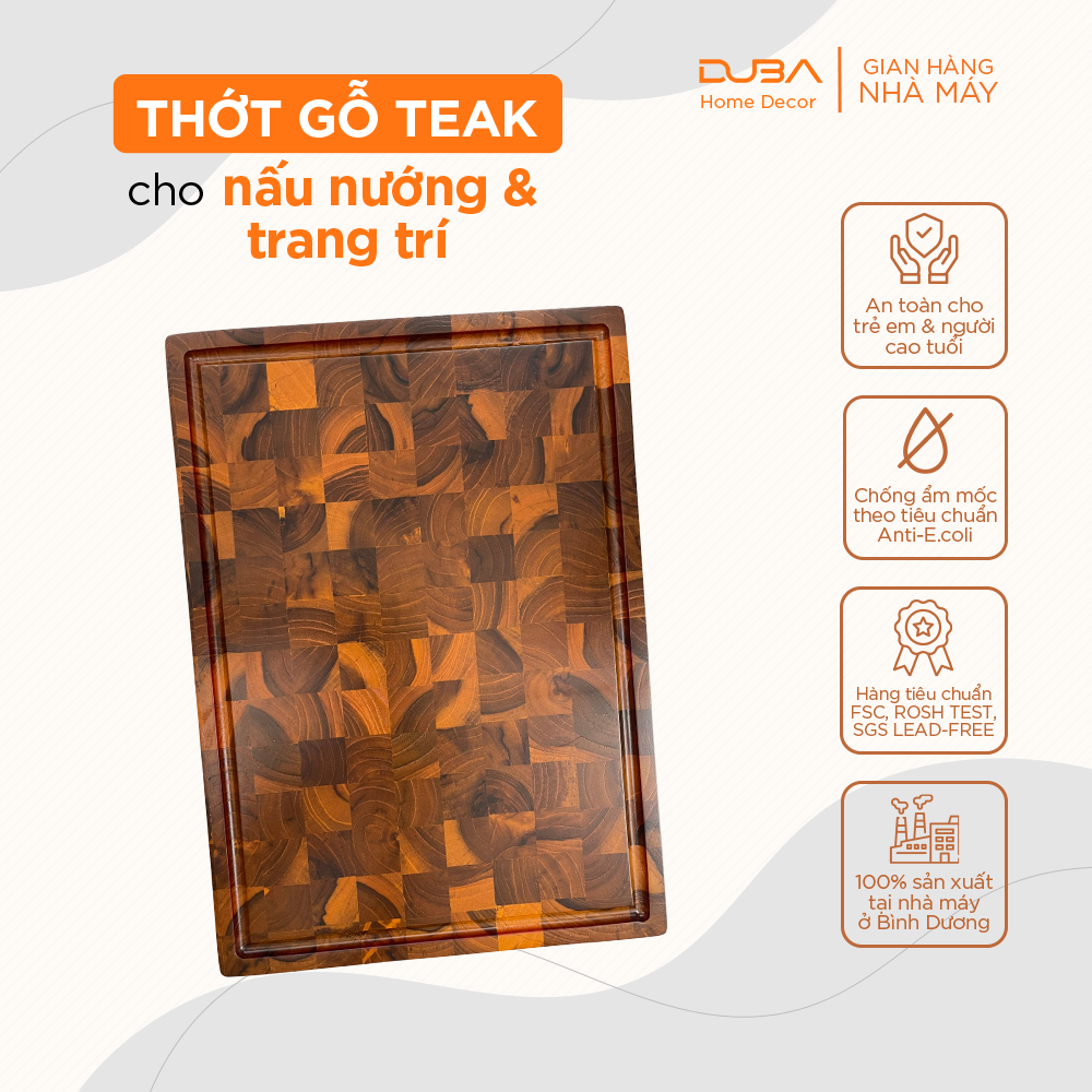 Thớt gỗ teak, thớt kháng khuẩn, thớt teak với độ bền vượt trội so với thớt gỗ nghiến - Chính hãng DUBA